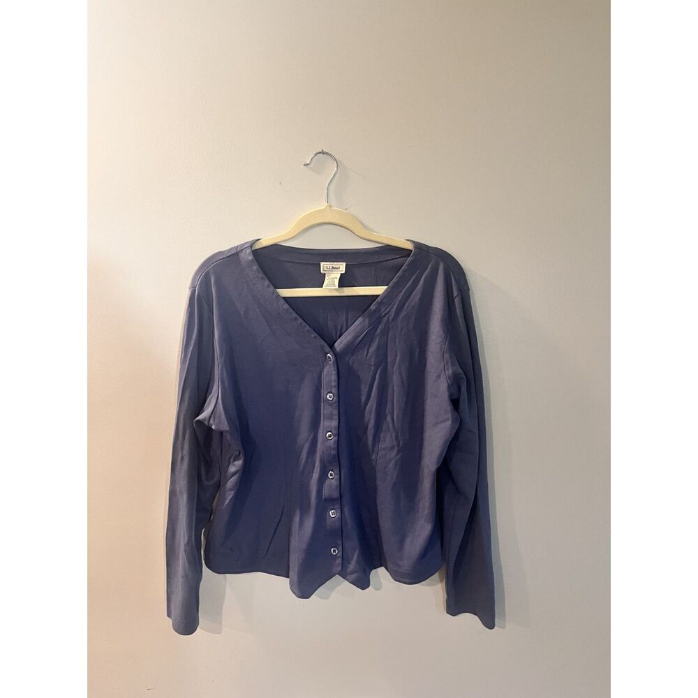 LLBEAN 100 % Cotton Blue Button Down Top Womens Size Large